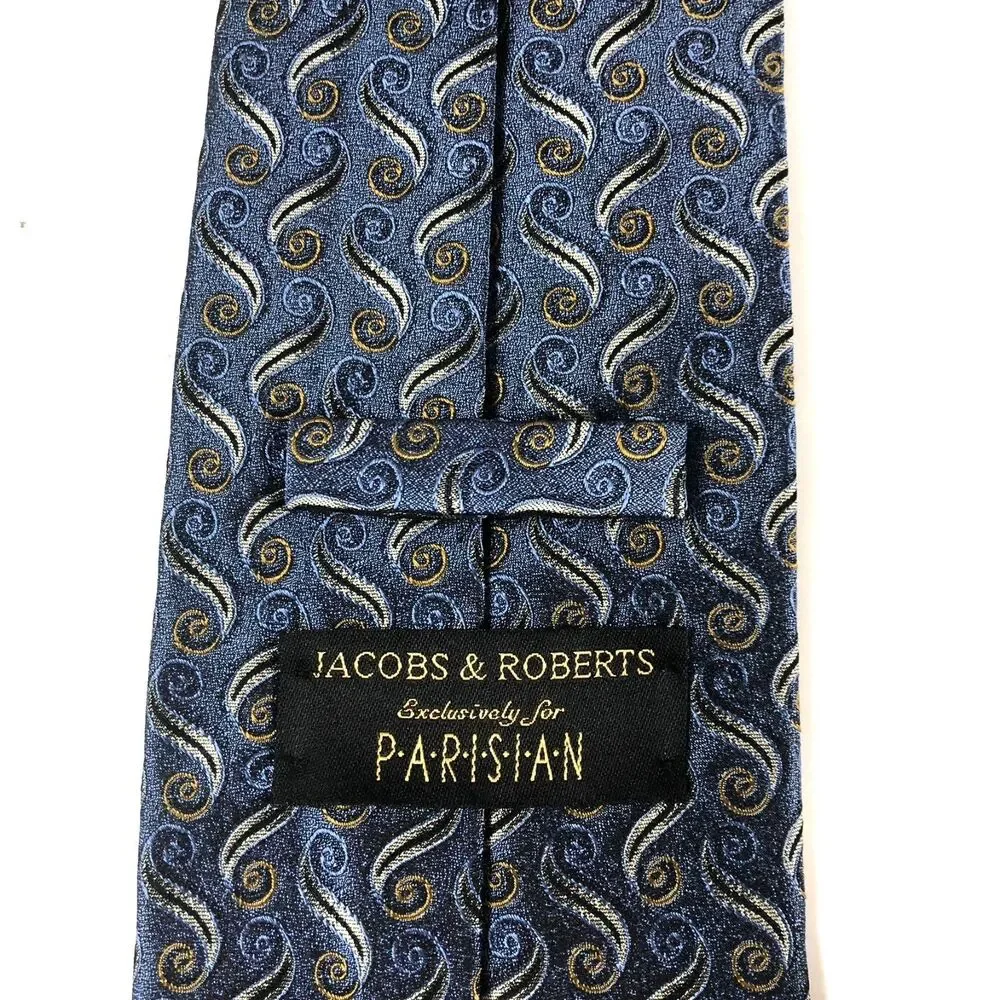 Jacobs & Roberts Silk Tie Exclusively Parisian Blue Swirl Paisley Handsewn USA
